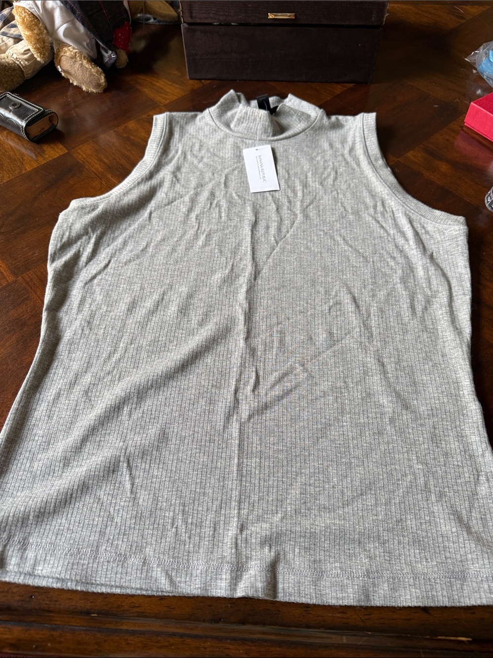 Banana Republic Light Gray Sleeveless Mock Neck Ribbed Tank